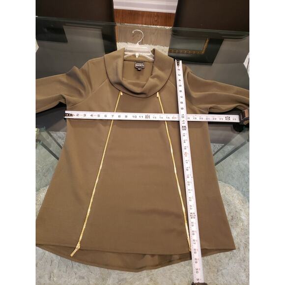 Coco Bianco Sweater Womens Large Green Long Sleeve Stretch Cowl Neck Side Zip - Picture 8 of 13